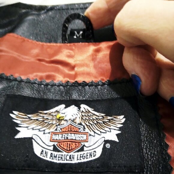 Women's Black Leather Classic Wing Signature Zip Up Moto Vest  As New Sz M - Picture 8 of 9